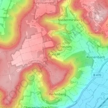 Poxstall topographic map, elevation, terrain