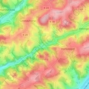 Köttingen topographic map, elevation, terrain