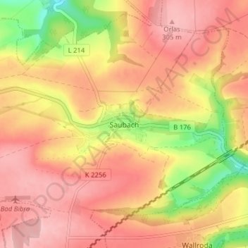 Saubach topographic map, elevation, terrain