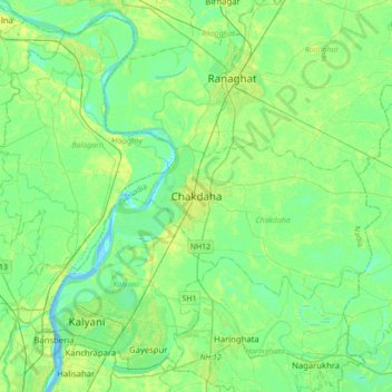 Chakdaha topographic map, elevation, terrain