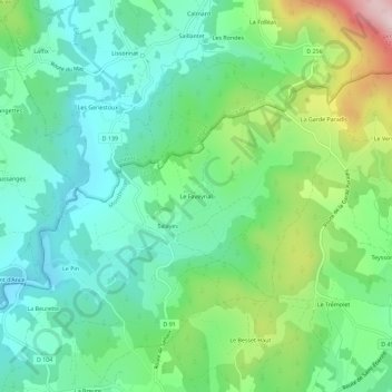 Le Faveyrial topographic map, elevation, terrain