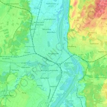 Rosenheim topographic map, elevation, terrain