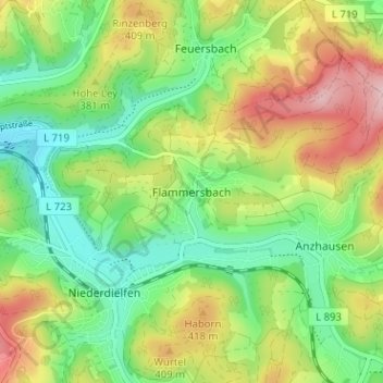 Flammersbach topographic map, elevation, terrain