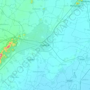 Guntur topographic map, elevation, terrain