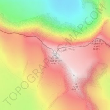 Grosses Fiescherhorn topographic map, elevation, terrain