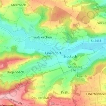 Einersdorf topographic map, elevation, terrain