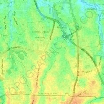 Pamulang topographic map, elevation, terrain