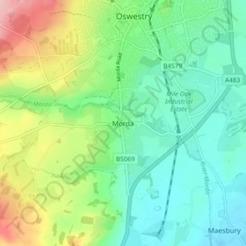 Morda topographic map, elevation, terrain