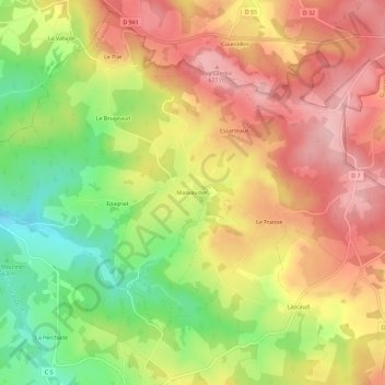 Masvaudier topographic map, elevation, terrain