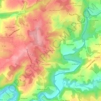 Puy de Chat topographic map, elevation, terrain