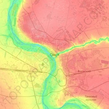 Omsk topographic map, elevation, terrain
