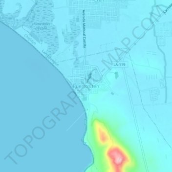 Puerto Etén topographic map, elevation, terrain