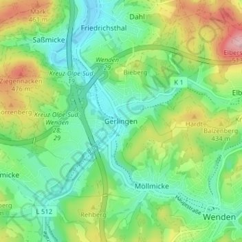 Gerlingen topographic map, elevation, terrain
