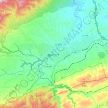 Ontinyent topographic map, elevation, terrain