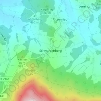 Schwarzenberg topographic map, elevation, terrain