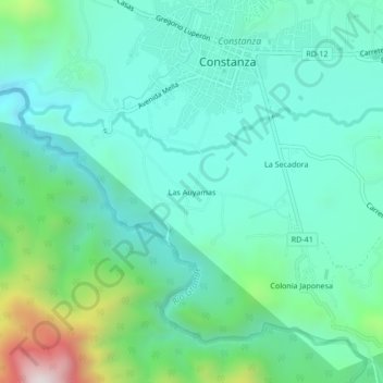 Las Auyamas topographic map, elevation, terrain