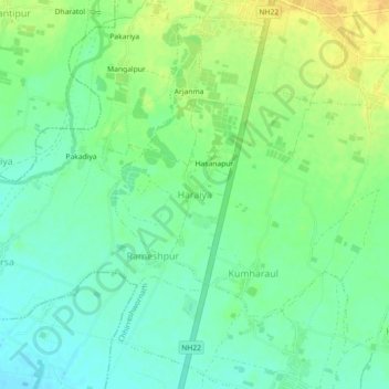 Haraiya topographic map, elevation, terrain