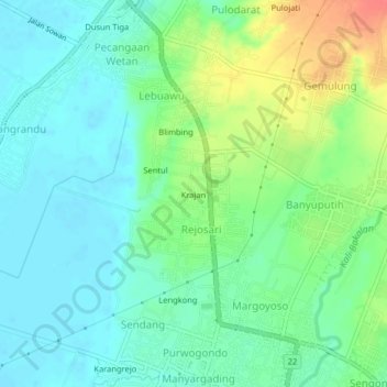 Krajan topographic map, elevation, terrain