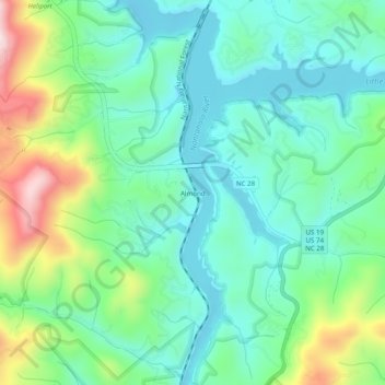 Almond topographic map, elevation, terrain