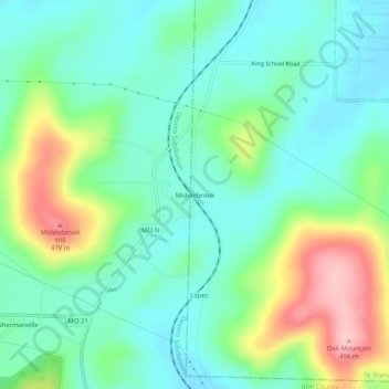 Middlebrook topographic map, elevation, terrain