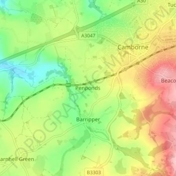 Penponds topographic map, elevation, terrain