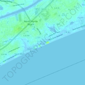 Ocean Drive Beach topographic map, elevation, terrain