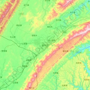 Liangping topographic map, elevation, terrain