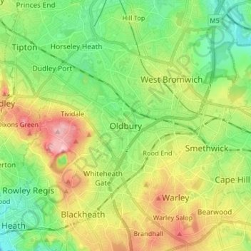 Oldbury topographic map, elevation, terrain