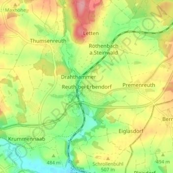 Reuth bei Erbendorf topographic map, elevation, terrain