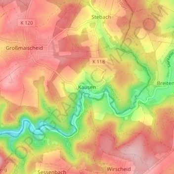 Kausen topographic map, elevation, terrain