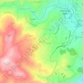 Arnoia topographic map, elevation, terrain