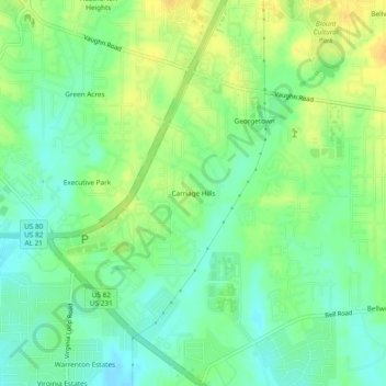 Carriage Hills topographic map, elevation, terrain