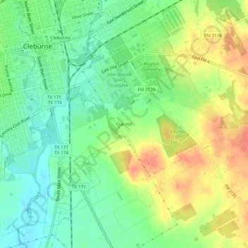 Oak Hill topographic map, elevation, terrain