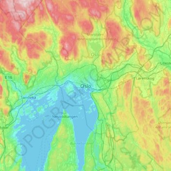 Oslo topographic map, elevation, terrain