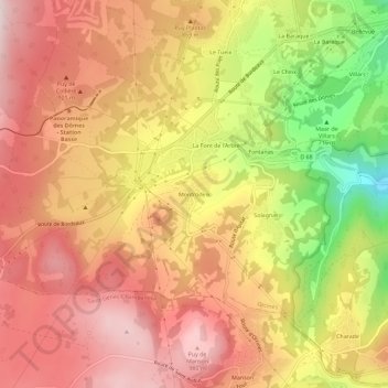 Montrodeix topographic map, elevation, terrain