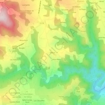 Deyras topographic map, elevation, terrain