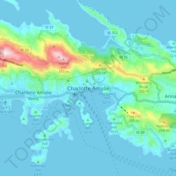 Charlotte Amalie topographic map, elevation, terrain
