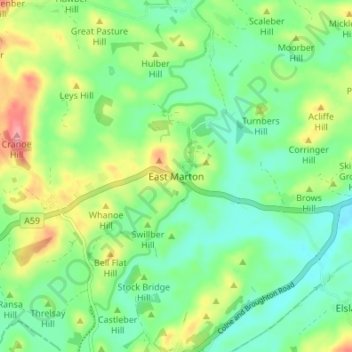 East Marton topographic map, elevation, terrain