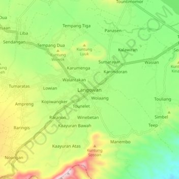 Langowan topographic map, elevation, terrain