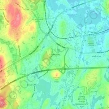 East Millbury topographic map, elevation, terrain