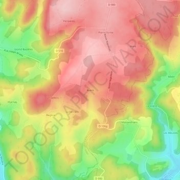 Ruere topographic map, elevation, terrain