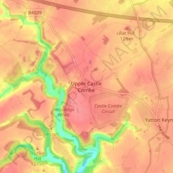 Upper Castle Combe topographic map, elevation, terrain
