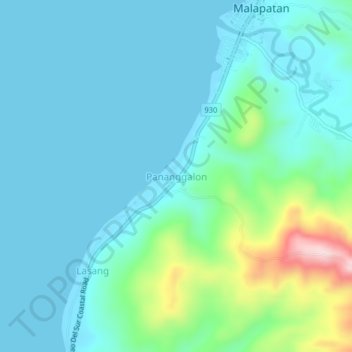 Pananggalon topographic map, elevation, terrain
