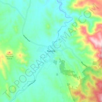 Nundle topographic map, elevation, terrain