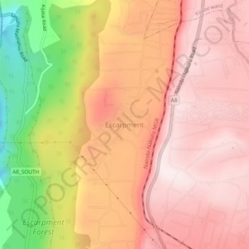 Escarpment topographic map, elevation, terrain