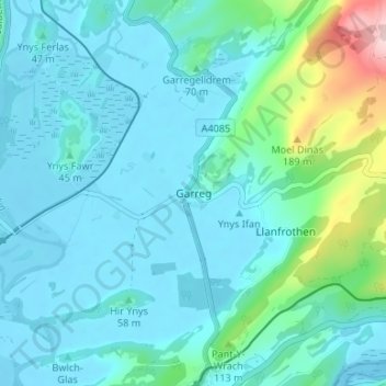Garreg topographic map, elevation, terrain