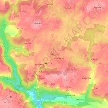 Saint-Yves topographic map, elevation, terrain