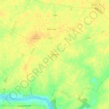 Pruneville topographic map, elevation, terrain