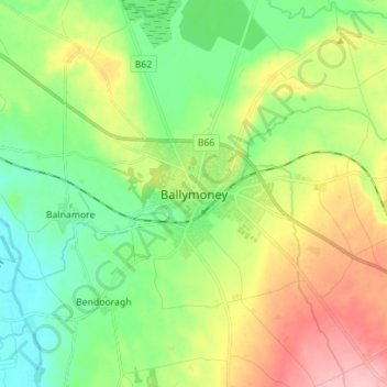 Ballymoney topographic map, elevation, terrain