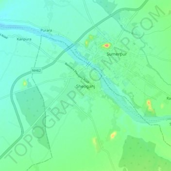 Sheoganj topographic map, elevation, terrain